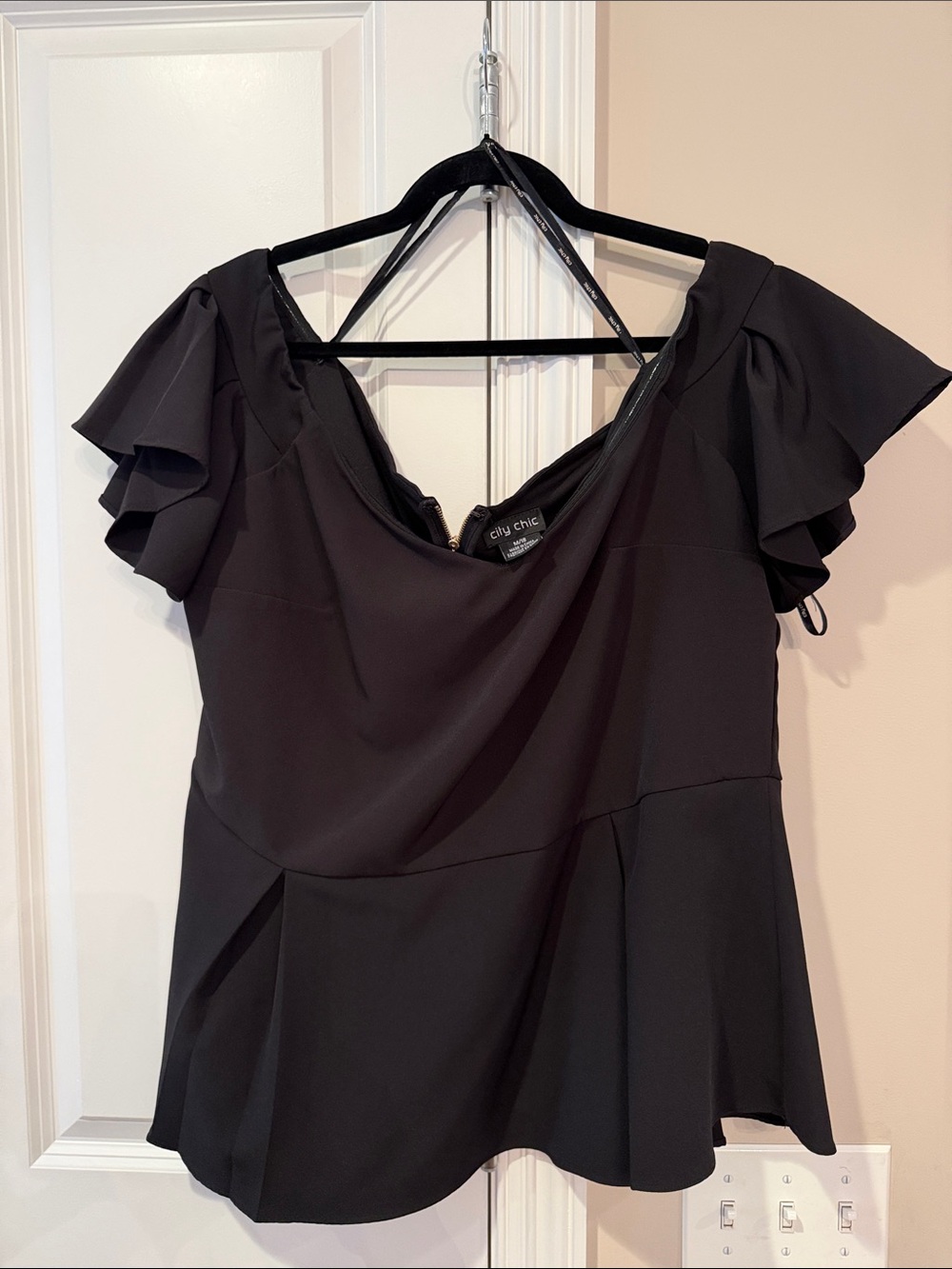 City Chic Black Flutter Sleeve Peplum Blouse